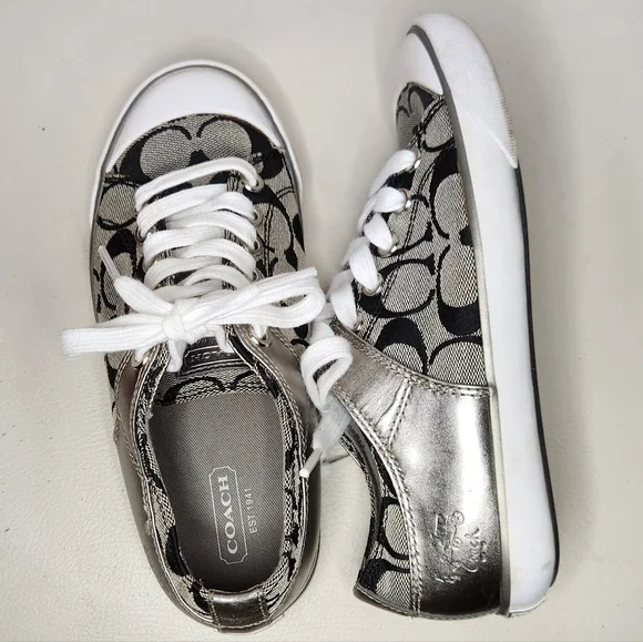 Coach Shoes Womens 5BCasual Signature shoes GreySilver Low Top Lace Up - Picture 5 of 7